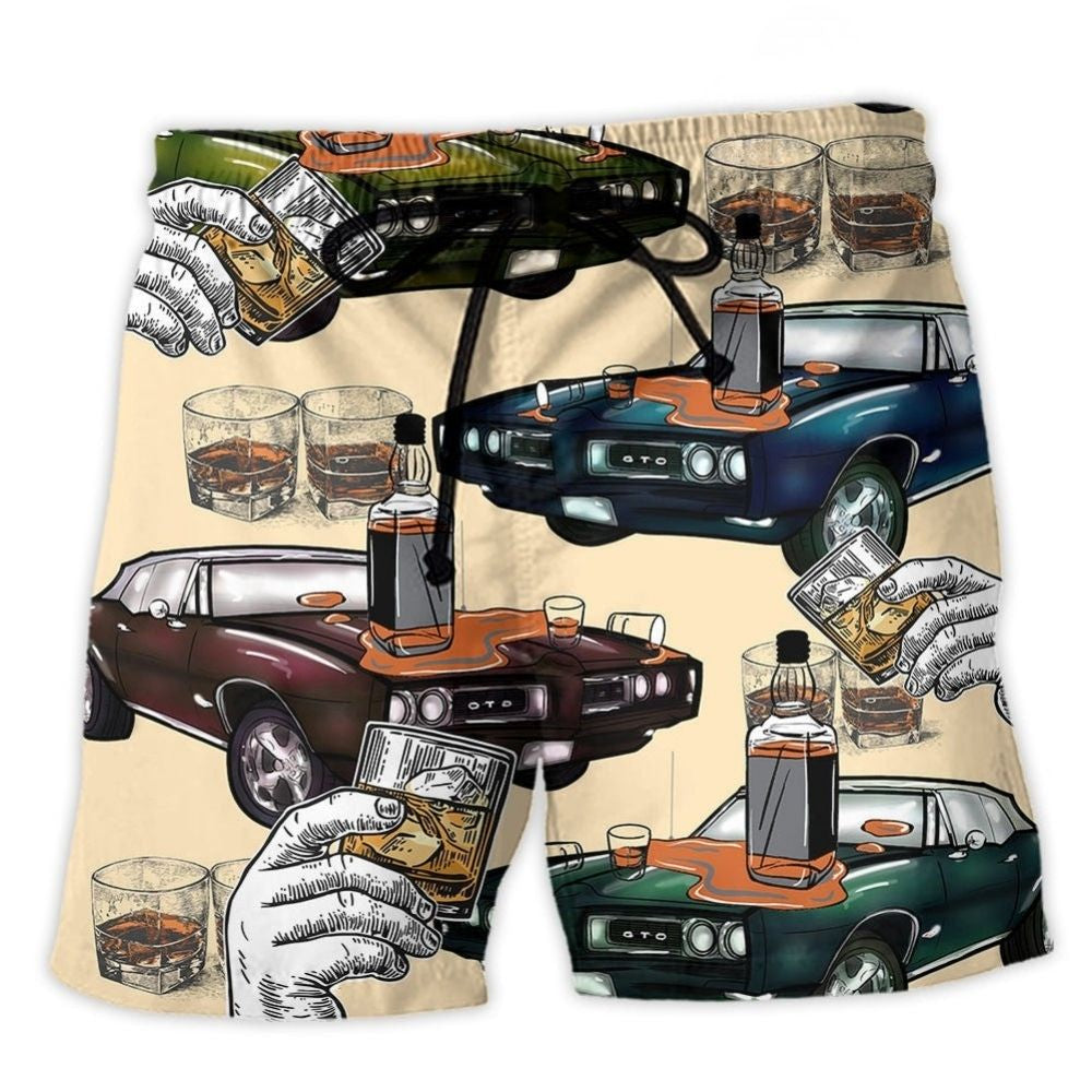 Car Muscle Car Whiskey Lover Beach Shorts Pattern Detail For Relaxed Warm Weather Outfits