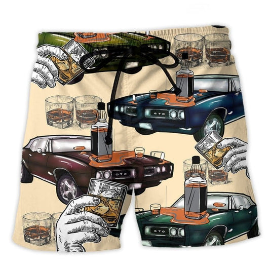 Car Muscle Car Whiskey Lover Beach Shorts Pattern Detail For Relaxed Warm Weather Outfits