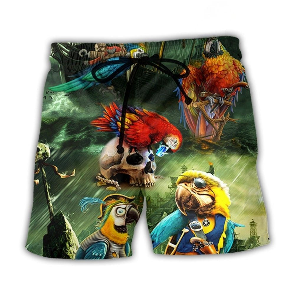 Funny Parrot Pirates Ocean Beach Shorts Graphic Detail For Resort Trips And Casual Outings