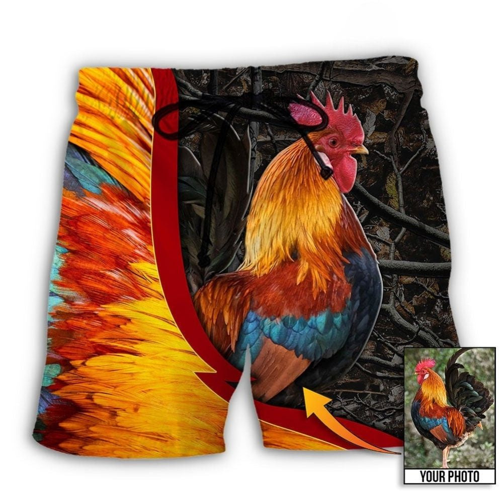 Chicken Rooster Lover Personalized Photo Beach Shorts Graphic Detail For Resort Trips And Casual Outings