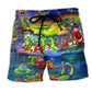 Santa Riding Alligator Christmas Beach Shorts Pattern View For Coastal Holidays And Casual Activities
