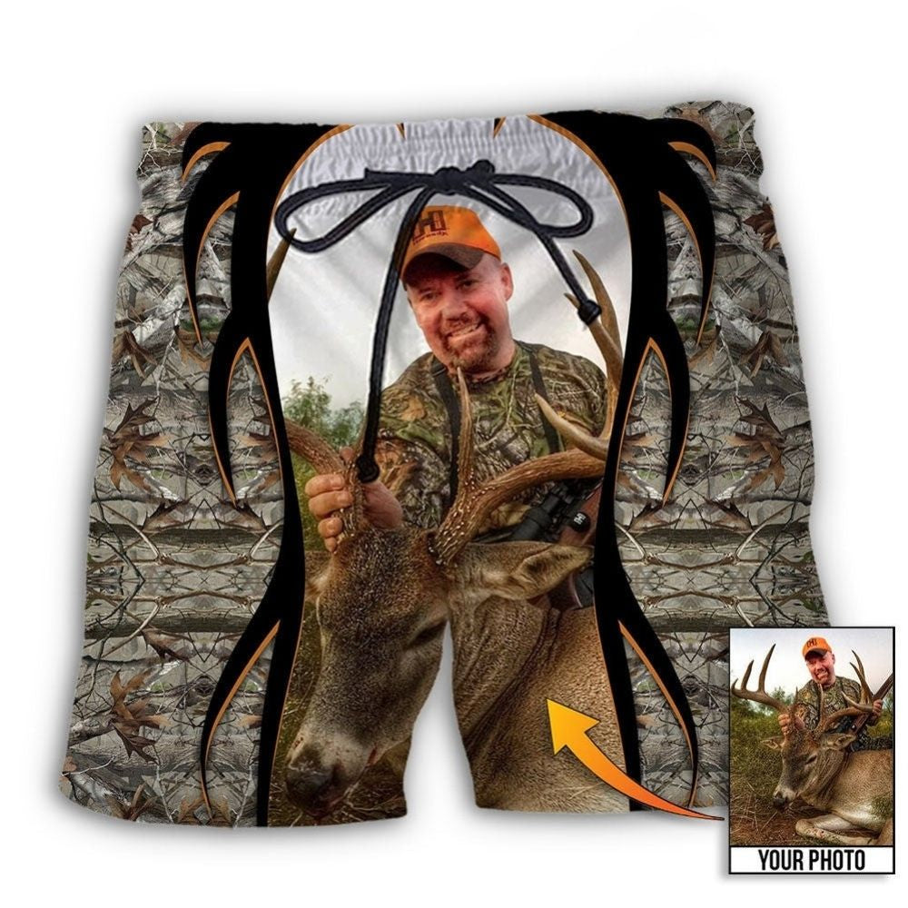 Hunting Cool Pattern Personalized Photo Beach Shorts Design View For Poolside Relaxation And Holiday Trips