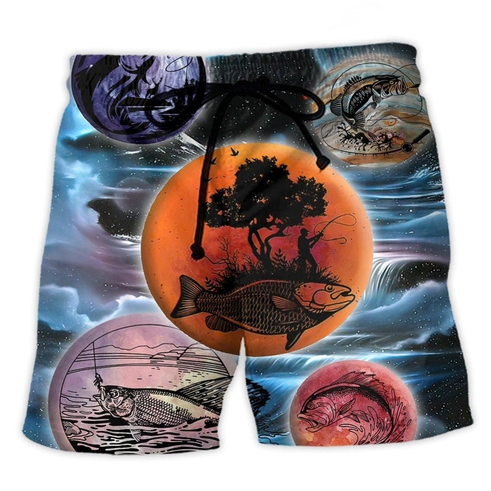 Fishing Lover Funny Hobby Beach Shorts Design Detail For Weekend Getaways And Beach Days