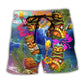 Tiki Aloha Happy Tropical Flower Beach Shorts Design View For Poolside Relaxation And Holiday Trips