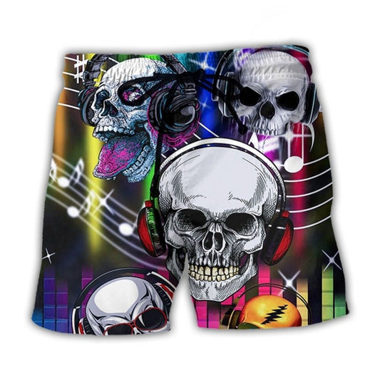 Skull Aloha Music Beach Shorts Print View For Coastal Escapes And Casual Outings