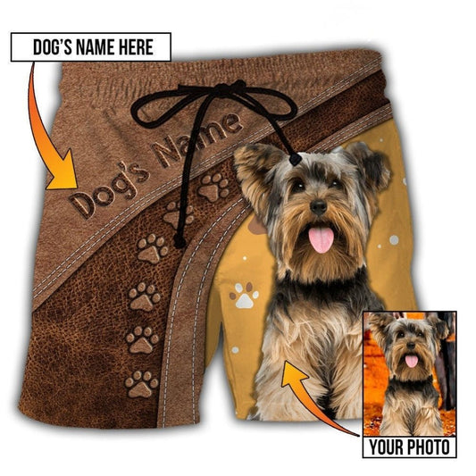 Dog Paw Various Leather Style Personalized Photo Beach Shorts Artwork View For Seaside Trips And Casual Style