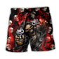 Dark Skull Red Smoke Beach Shorts Design Detail For Weekend Getaways And Beach Days