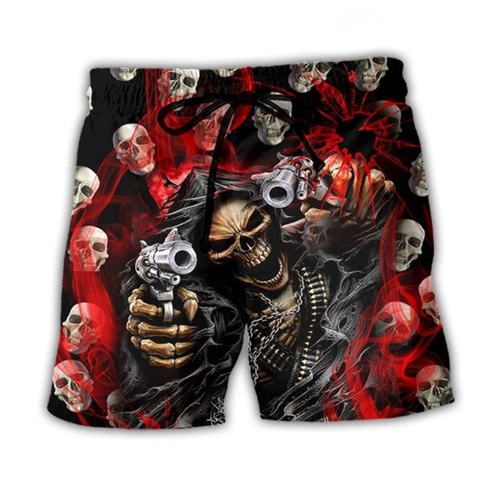 Dark Skull Red Smoke Beach Shorts Design Detail For Weekend Getaways And Beach Days