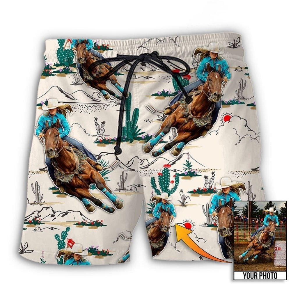 Cowboy Barrel Racing Desert Personalized Photo Beach Shorts For Coastal Adventures And Relaxed Summer Wear