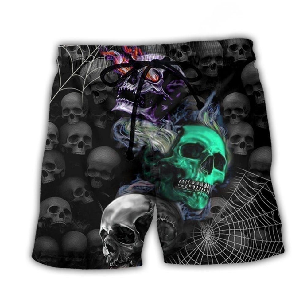 Skull Dark Colorful Burning Beach Shorts Design Detail For Casual Warm Weather Outfits