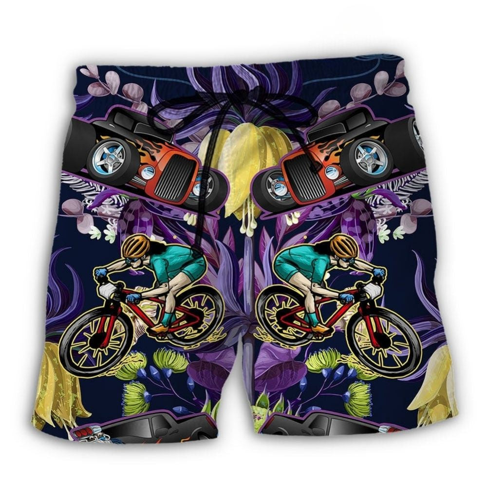 Hot Rod Mountain Biking Lover Beach Shorts Design View For Poolside Relaxation And Holiday Trips