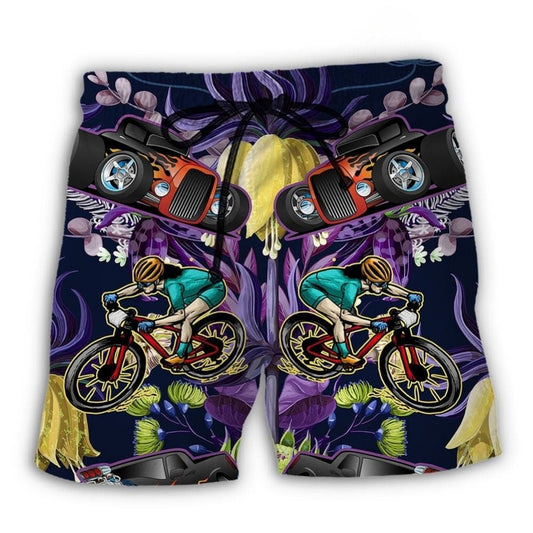 Hot Rod Mountain Biking Lover Beach Shorts Design View For Poolside Relaxation And Holiday Trips