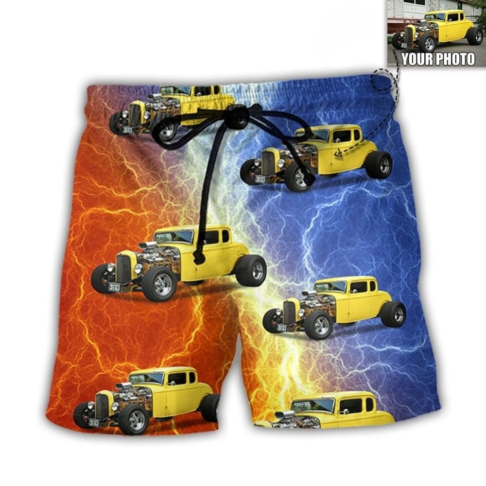 Hot Rod Lover Various Style Personalized Photo Beach Shorts Design View For Summer Events And Coastal Getaways
