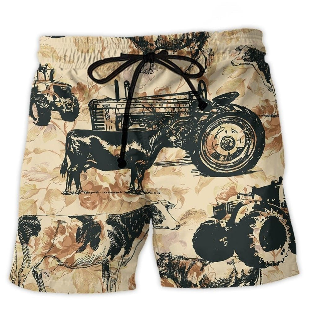 Tractor And Cow Lover Beach Shorts For Warm Weather Travel And Everyday Comfort