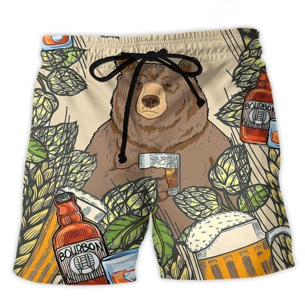Bear Bourbon Drinking Beach Shorts For Summer Vacation And Coastal Travel