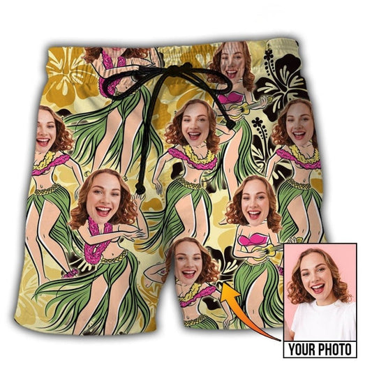 Woman Face Aloha Tropical Personalized Photo Beach Shorts Artwork View For Seaside Trips And Casual Style