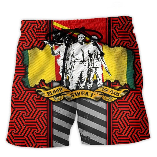 Vietnam Veteran Blood Sweat Tears Tribute Beach Shorts Pattern Detail For Sunny Outdoor Activities