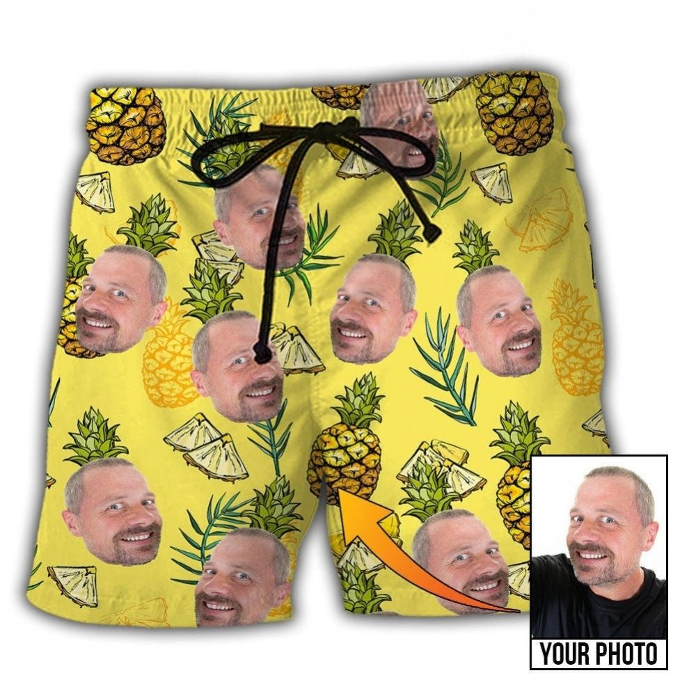 Face Aloha Pineapple Personalized Photo Beach Shorts For Sunny Holidays And Comfortable Daily Styling