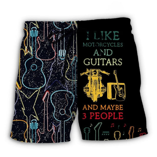 Guitar Motorcycle Music Lover Beach Shorts Design View For Summer Events And Coastal Getaways