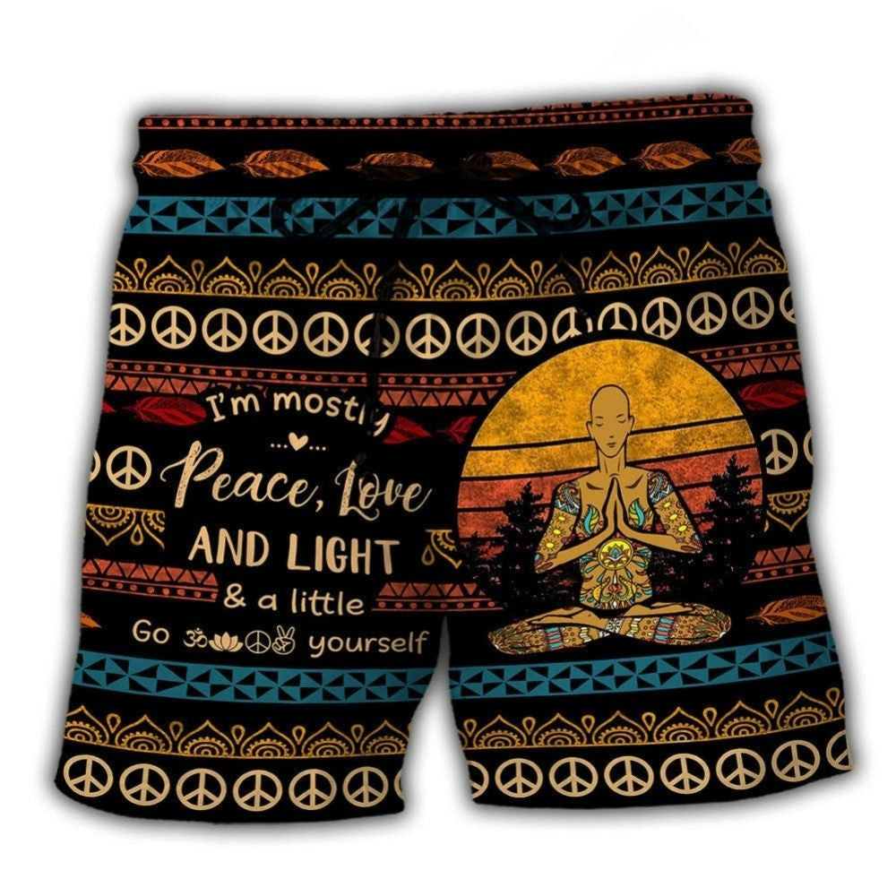 Peace Love Light Empowered Yoga Beach Shorts Design Detail For Weekend Getaways And Beach Days