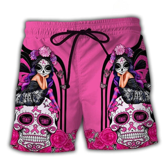 Breast Cancer Awareness Fight Like A Girl Beach Shorts Print Detail For Beach Activities And Vacation Wear