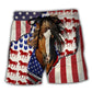 Patriotic Horse USA Flag Tribute Beach Shorts Design View For Summer Events And Coastal Getaways