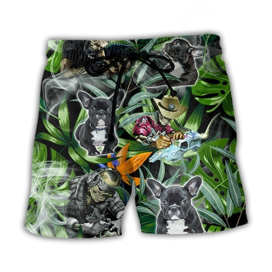 Skull French Bulldog Tattoo Tropical Beach Shorts Pattern Detail For Sunny Outdoor Activities