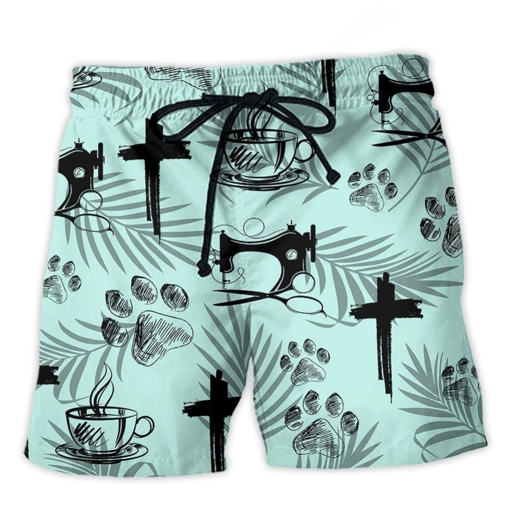 Coffee Jesus Dog Sewing Lover Beach Shorts For Beach Trips And Relaxed Vacation Styling
