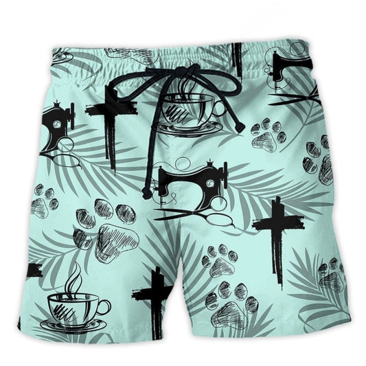 Coffee Jesus Dog Sewing Lover Beach Shorts For Beach Trips And Relaxed Vacation Styling