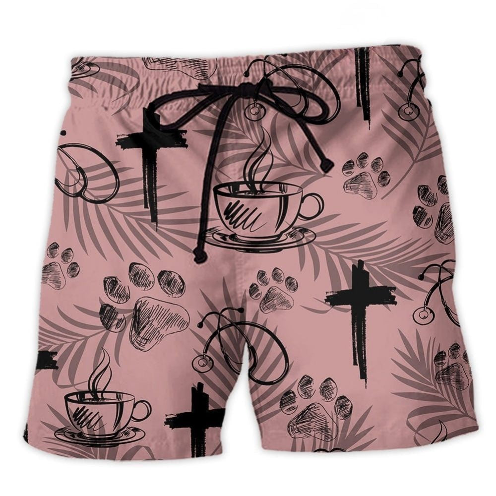 Coffee Jesus Dog Health Beach Shorts For Sunny Holidays And Comfortable Daily Styling