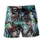 Skull Tropical White Smoke Red Flower Beach Shorts Pattern Detail For Sunny Outdoor Activities