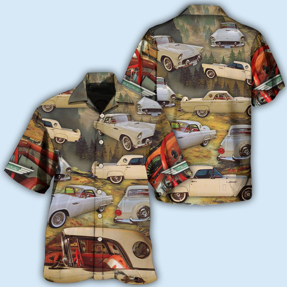 Classic Car And Mountain Landscape Hawaiian Shirt With All Over Print For Warm Weather Adventures Parties And Daily Comfort