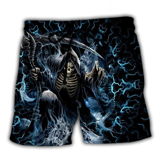 Grumpy Old Man Skull Beach Shorts Artwork Detail For Comfortable Everyday Summer Wear