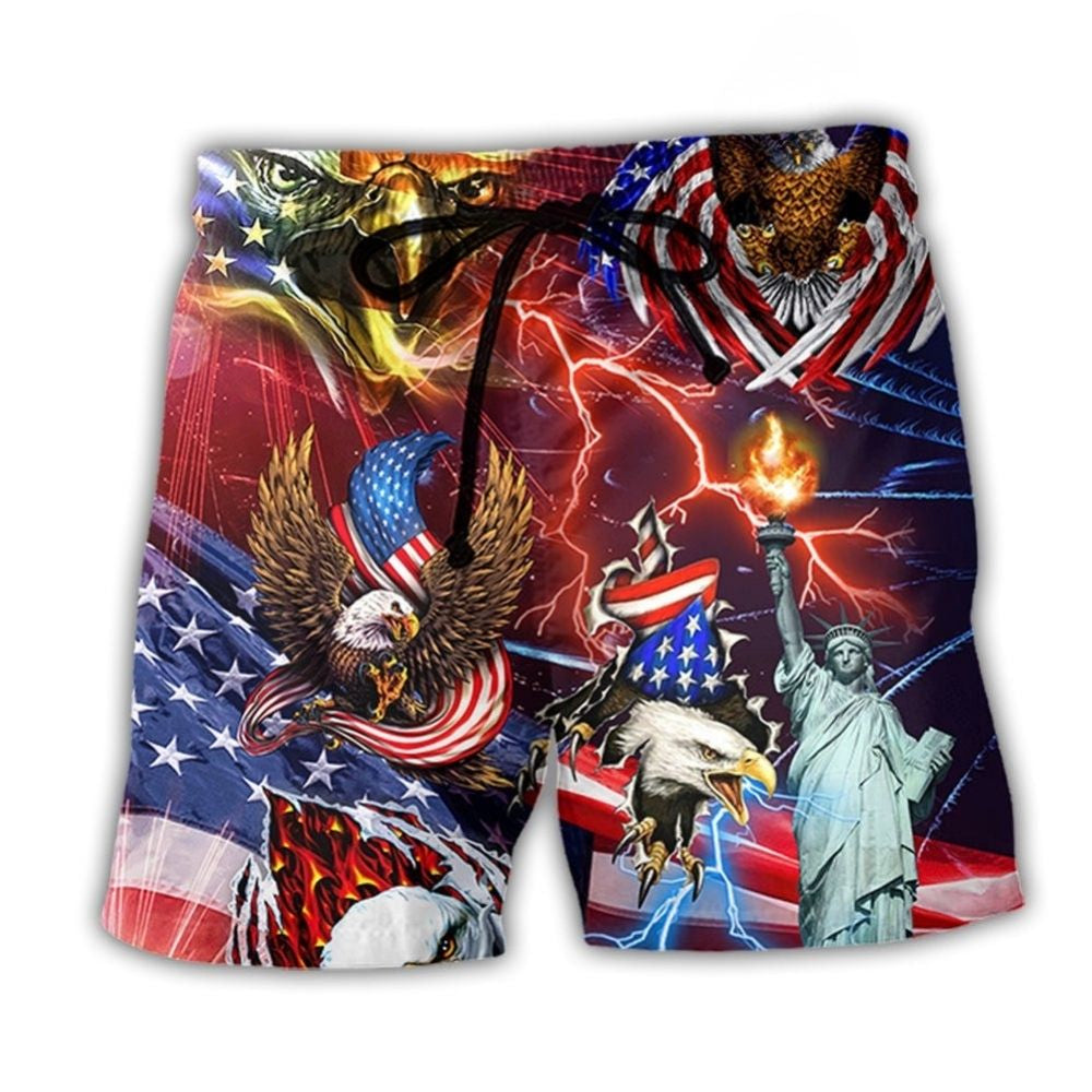 USA Independence Day Eagle Lightning Beach Shorts Print Detail For Beach Activities And Vacation Wear