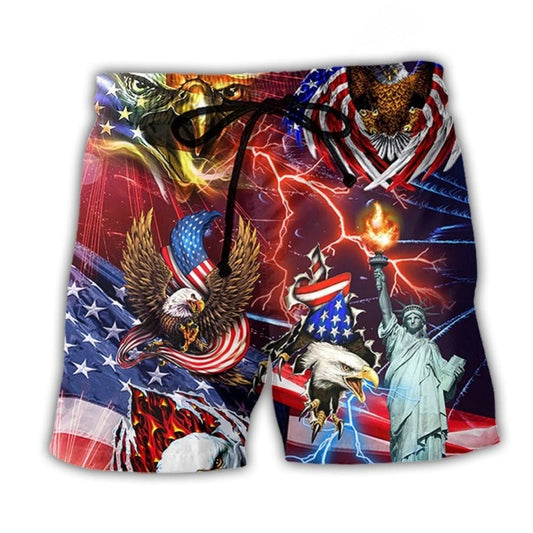 USA Independence Day Eagle Lightning Beach Shorts Print Detail For Beach Activities And Vacation Wear