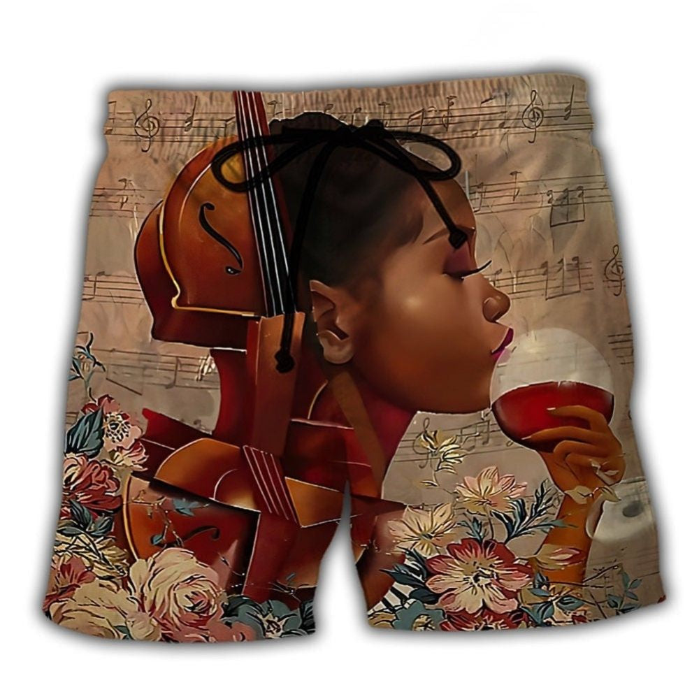 Music Distracted By Music And Wine Beach Shorts Artwork Detail For Tropical Travel And Everyday Wear