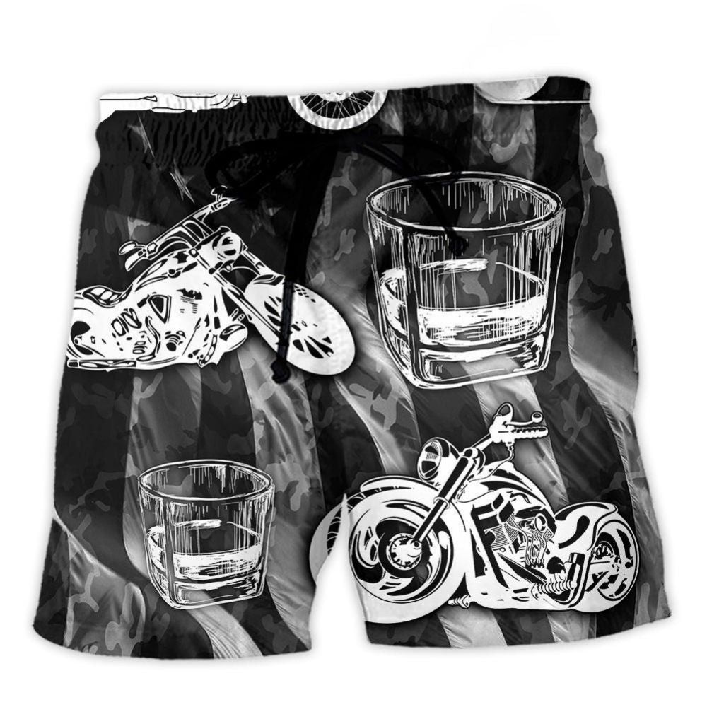 Motorcycle And Whiskey Lover Beach Shorts For Warm Weather Travel And Everyday Comfort