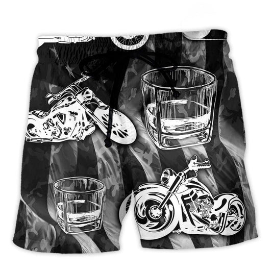 Motorcycle And Whiskey Lover Beach Shorts For Warm Weather Travel And Everyday Comfort