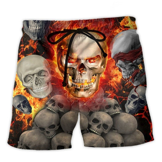Skull Lava On Fire Cool Beach Shorts Design Detail For Casual Warm Weather Outfits