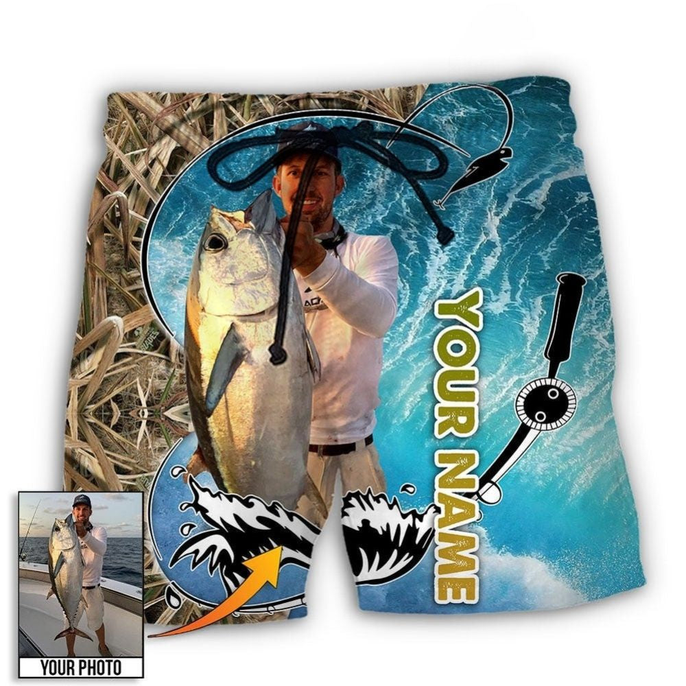 Fishing Blue Water Personalized Photo Beach Shorts Print View For Coastal Escapes And Casual Outings