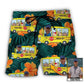 School Bus Driver Tropical Style Personalized Photo Beach Shorts Design Detail For Casual Warm Weather Outfits
