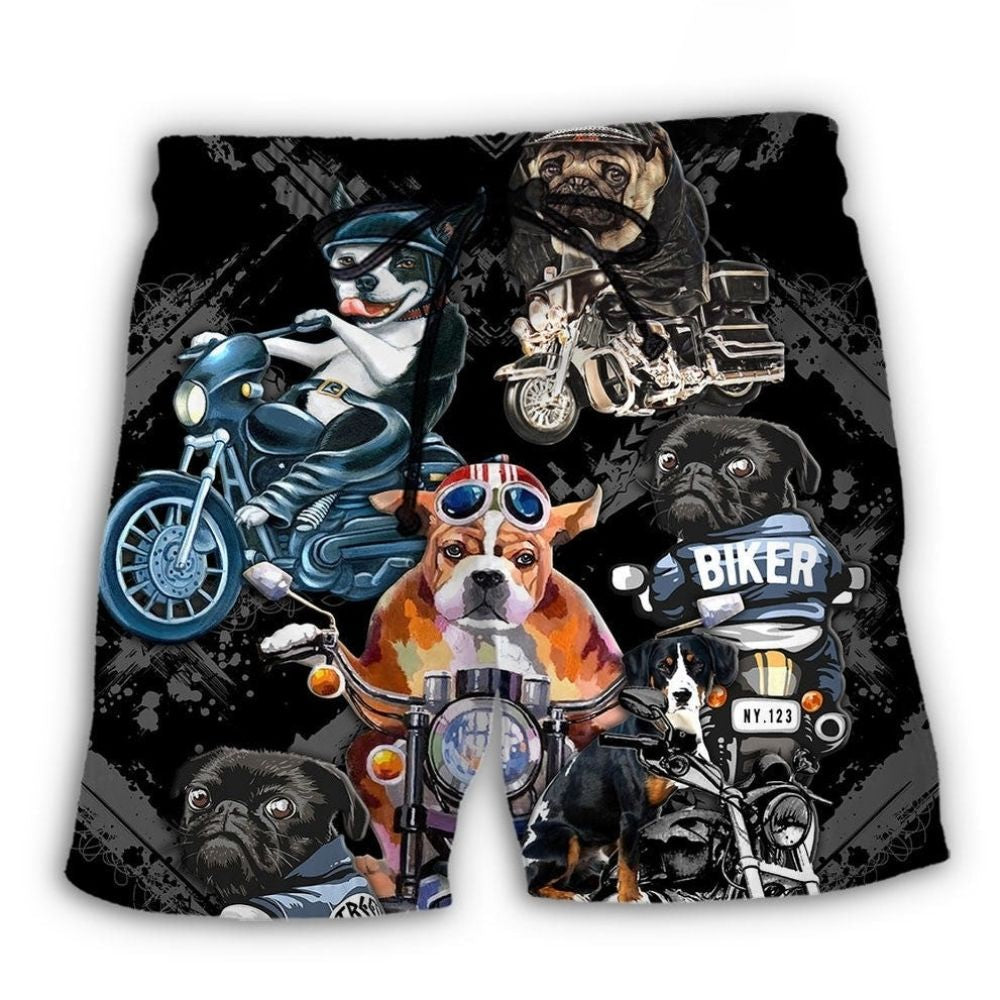 Motorcycle Dog Cool Lover Beach Shorts Design Detail For Weekend Getaways And Beach Days