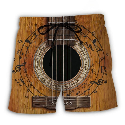Guitar Old Retro Lover Beach Shorts Artwork Detail For Tropical Travel And Everyday Wear