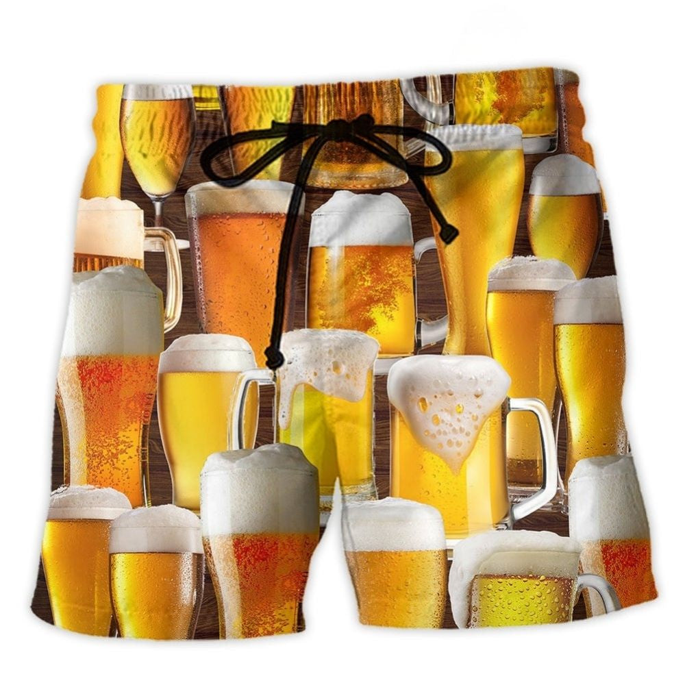 Beer It's Time For Beer Fun Beach Shorts Pattern View For Coastal Holidays And Casual Activities