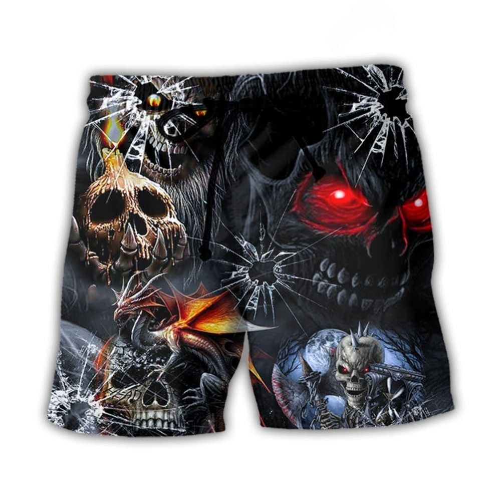 Skull Dark Cool Beach Shorts Print Detail For Beach Activities And Vacation Wear
