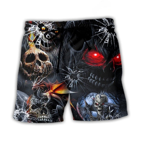 Skull Dark Cool Beach Shorts Print Detail For Beach Activities And Vacation Wear