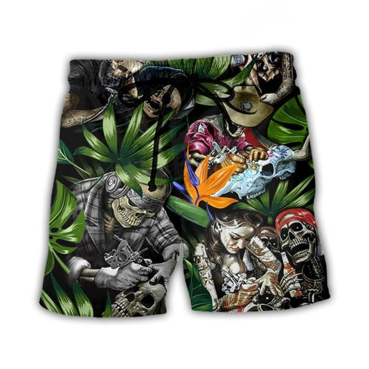 Tattoo Skull With Girl Beach Shorts Pattern Detail For Relaxed Warm Weather Outfits