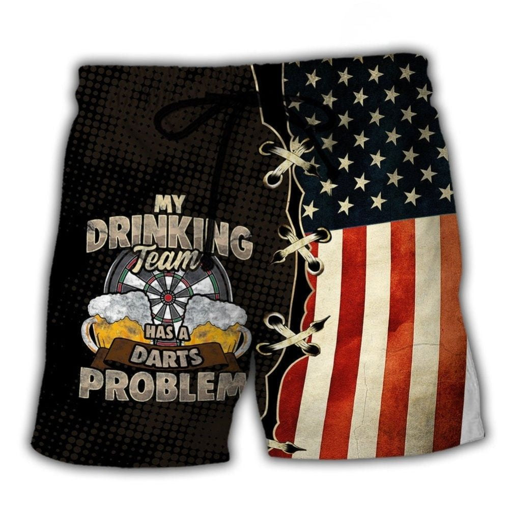 Darts Independence Day Drinking Team Beach Shorts Design Detail For Casual Warm Weather Outfits