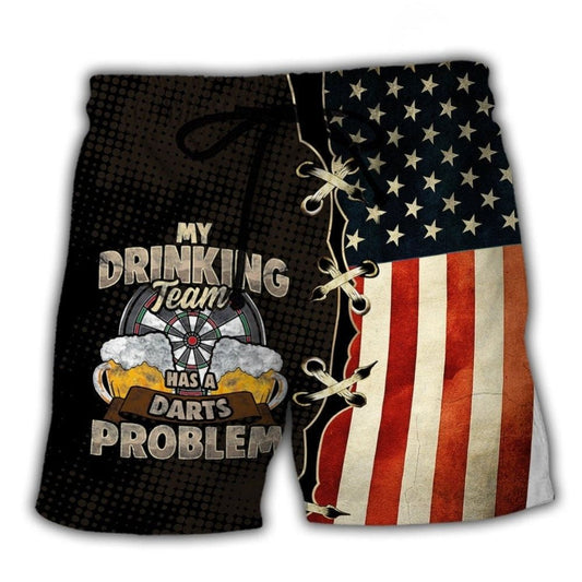 Darts Independence Day Drinking Team Beach Shorts Design Detail For Casual Warm Weather Outfits