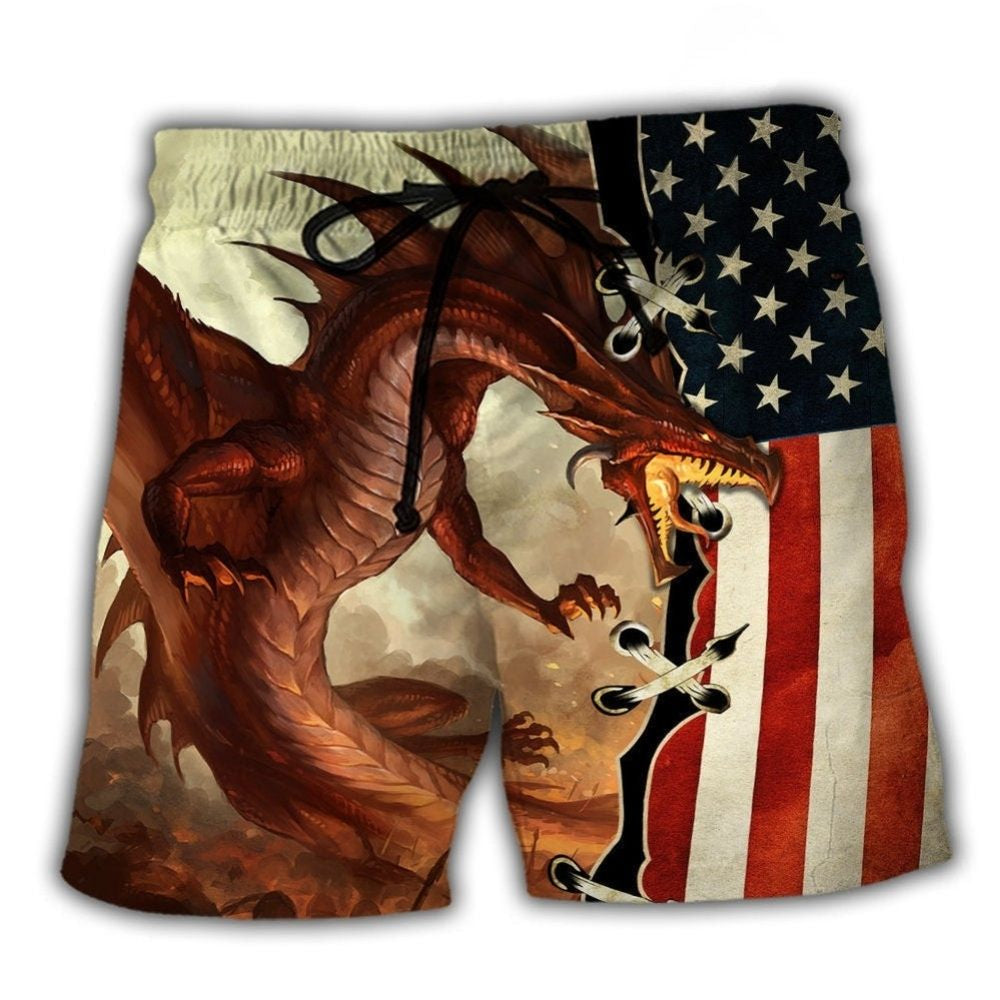 Dragon Independence Day Beach Shorts Artwork Detail For Comfortable Everyday Summer Wear